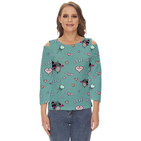 Raccoon Texture Seamless Scrapbooking Hearts Cut Out Wide Sleeve Top by pakminggu