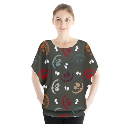 Art Halloween Pattern Creepy Design Digital Papers Batwing Chiffon Blouse by pakminggu