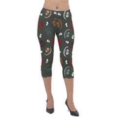 Art Halloween Pattern Creepy Design Digital Papers Lightweight Velour Capri Leggings  by pakminggu