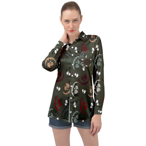 Art Halloween Pattern Creepy Design Digital Papers Long Sleeve Satin Shirt by pakminggu