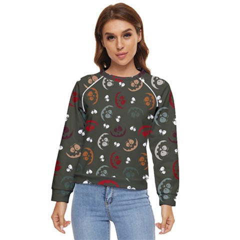 Art Halloween Pattern Creepy Design Digital Papers Women s Long Sleeve Raglan Tee by pakminggu