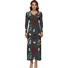 Art Halloween Pattern Creepy Design Digital Papers Long Sleeve Longline Maxi Dress by pakminggu