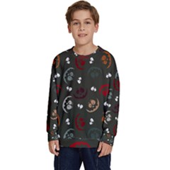 Art Halloween Pattern Creepy Design Digital Papers Kids  Long Sleeve Jersey by pakminggu