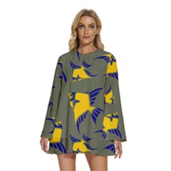 Background Pattern Texture Design Wallpaper Round Neck Long Sleeve Bohemian Style Chiffon Mini Dress