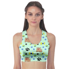 Dog Pattern Seamless Blue Background Scrapbooking Sports Bra by pakminggu