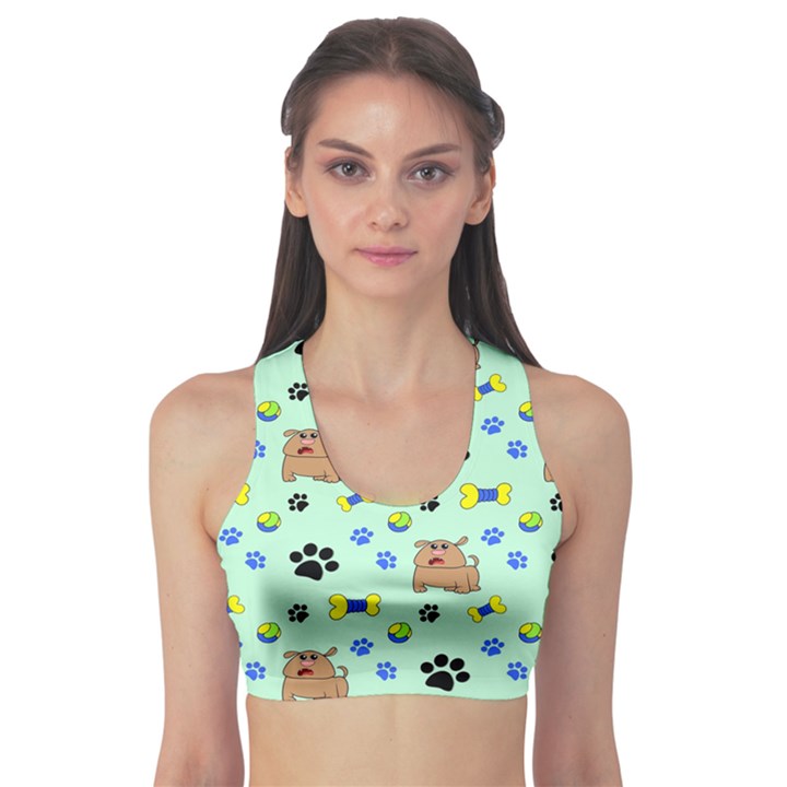 Dog Pattern Seamless Blue Background Scrapbooking Sports Bra