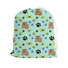 Dog Pattern Seamless Blue Background Scrapbooking Drawstring Pouch (2xl) by pakminggu