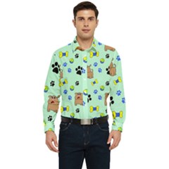 Dog Pattern Seamless Blue Background Scrapbooking Men s Long Sleeve  Shirt by pakminggu