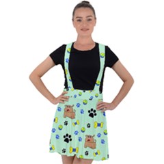 Dog Pattern Seamless Blue Background Scrapbooking Velvet Suspender Skater Skirt by pakminggu