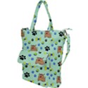 Dog Pattern Seamless Blue Background Scrapbooking Shoulder Tote Bag View1