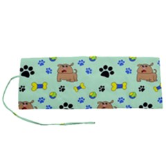 Dog Pattern Seamless Blue Background Scrapbooking Roll Up Canvas Pencil Holder (s) by pakminggu