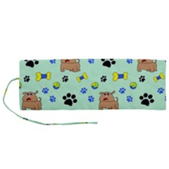 Dog Pattern Seamless Blue Background Scrapbooking Roll Up Canvas Pencil Holder (m) by pakminggu