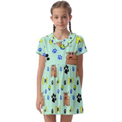 Dog Pattern Seamless Blue Background Scrapbooking Kids  Asymmetric Collar Dress by pakminggu