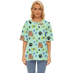 Dog Pattern Seamless Blue Background Scrapbooking Oversized Basic Tee by pakminggu