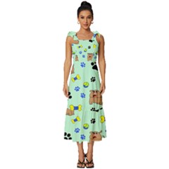 Dog Pattern Seamless Blue Background Scrapbooking Tie-strap Tiered Midi Chiffon Dress by pakminggu