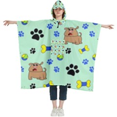 Dog Pattern Seamless Blue Background Scrapbooking Women s Hooded Rain Ponchos