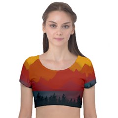 Mountain Forest Nature Scenery Art Mountains Velvet Short Sleeve Crop Top  by pakminggu