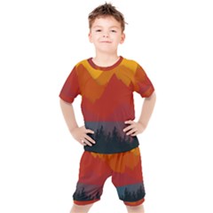 Mountain Forest Nature Scenery Art Mountains Kids  Tee And Shorts Set by pakminggu