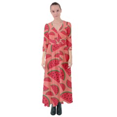 Watermelon Red Food Fruit Healthy Summer Fresh Button Up Maxi Dress by pakminggu