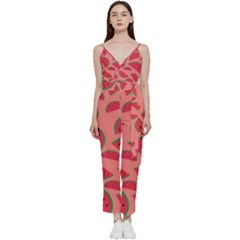 Watermelon Red Food Fruit Healthy Summer Fresh V-neck Spaghetti Strap Tie Front Jumpsuit by pakminggu