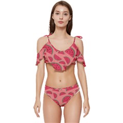 Watermelon Red Food Fruit Healthy Summer Fresh Ruffle Edge Tie Up Bikini Set	 by pakminggu