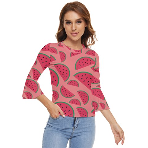 Watermelon Red Food Fruit Healthy Summer Fresh Bell Sleeve Top by pakminggu