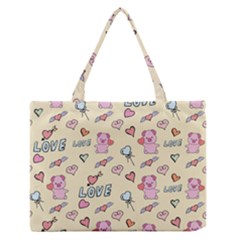 Pig Animal Love Romance Seamless Texture Pattern Zipper Medium Tote Bag by pakminggu