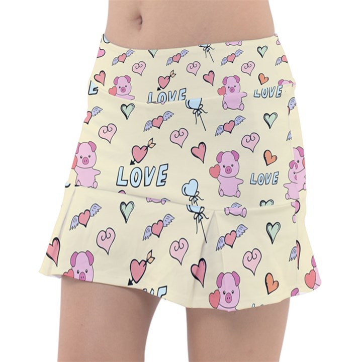 Pig Animal Love Romance Seamless Texture Pattern Classic Tennis Skirt