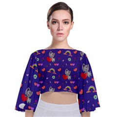 Texture Seamless Digital Scrapbooking Decorative Tie Back Butterfly Sleeve Chiffon Top by pakminggu