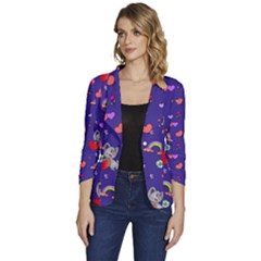 Texture Seamless Digital Scrapbooking Decorative Women s One-button 3/4 Sleeve Short Jacket