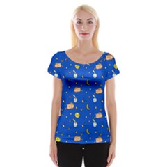 Cat Animals Sleep Stars Seamless Background Cap Sleeve Top by pakminggu