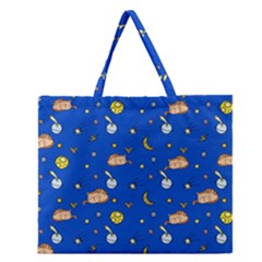 Cat Animals Sleep Stars Seamless Background Zipper Large Tote Bag by pakminggu