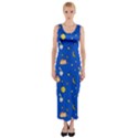 Cat Animals Sleep Stars Seamless Background Fitted Maxi Dress View1