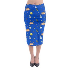 Cat Animals Sleep Stars Seamless Background Midi Pencil Skirt by pakminggu