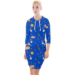 Cat Animals Sleep Stars Seamless Background Quarter Sleeve Hood Bodycon Dress by pakminggu