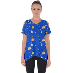 Cat Animals Sleep Stars Seamless Background Cut Out Side Drop Tee by pakminggu