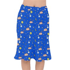 Cat Animals Sleep Stars Seamless Background Short Mermaid Skirt by pakminggu