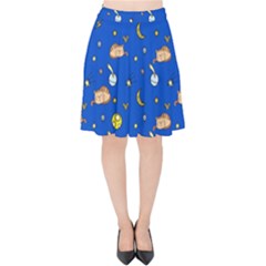 Cat Animals Sleep Stars Seamless Background Velvet High Waist Skirt by pakminggu