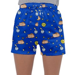 Cat Animals Sleep Stars Seamless Background Sleepwear Shorts by pakminggu