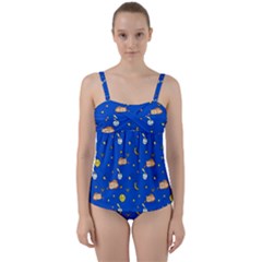 Cat Animals Sleep Stars Seamless Background Twist Front Tankini Set by pakminggu