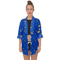 Cat Animals Sleep Stars Seamless Background Open Front Chiffon Kimono by pakminggu