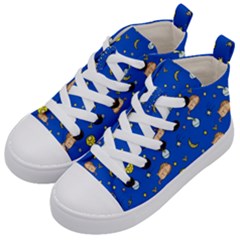 Cat Animals Sleep Stars Seamless Background Kids  Mid-top Canvas Sneakers by pakminggu