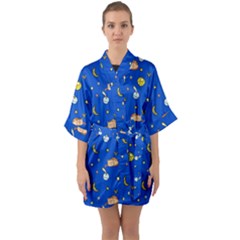 Cat Animals Sleep Stars Seamless Background Half Sleeve Satin Kimono  by pakminggu