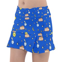 Cat Animals Sleep Stars Seamless Background Classic Tennis Skirt by pakminggu