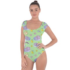 Elephant Sleeping Elephants Background Short Sleeve Leotard  by pakminggu