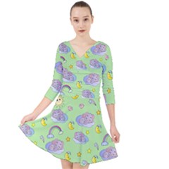 Elephant Sleeping Elephants Background Quarter Sleeve Front Wrap Dress by pakminggu