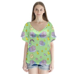 Elephant Sleeping Elephants Background V-neck Flutter Sleeve Top by pakminggu