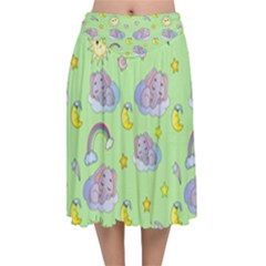 Elephant Sleeping Elephants Background Velvet Flared Midi Skirt by pakminggu