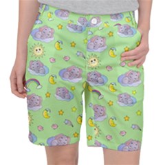 Elephant Sleeping Elephants Background Women s Pocket Shorts by pakminggu