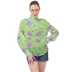 Elephant Sleeping Elephants Background High Neck Long Sleeve Chiffon Top by pakminggu